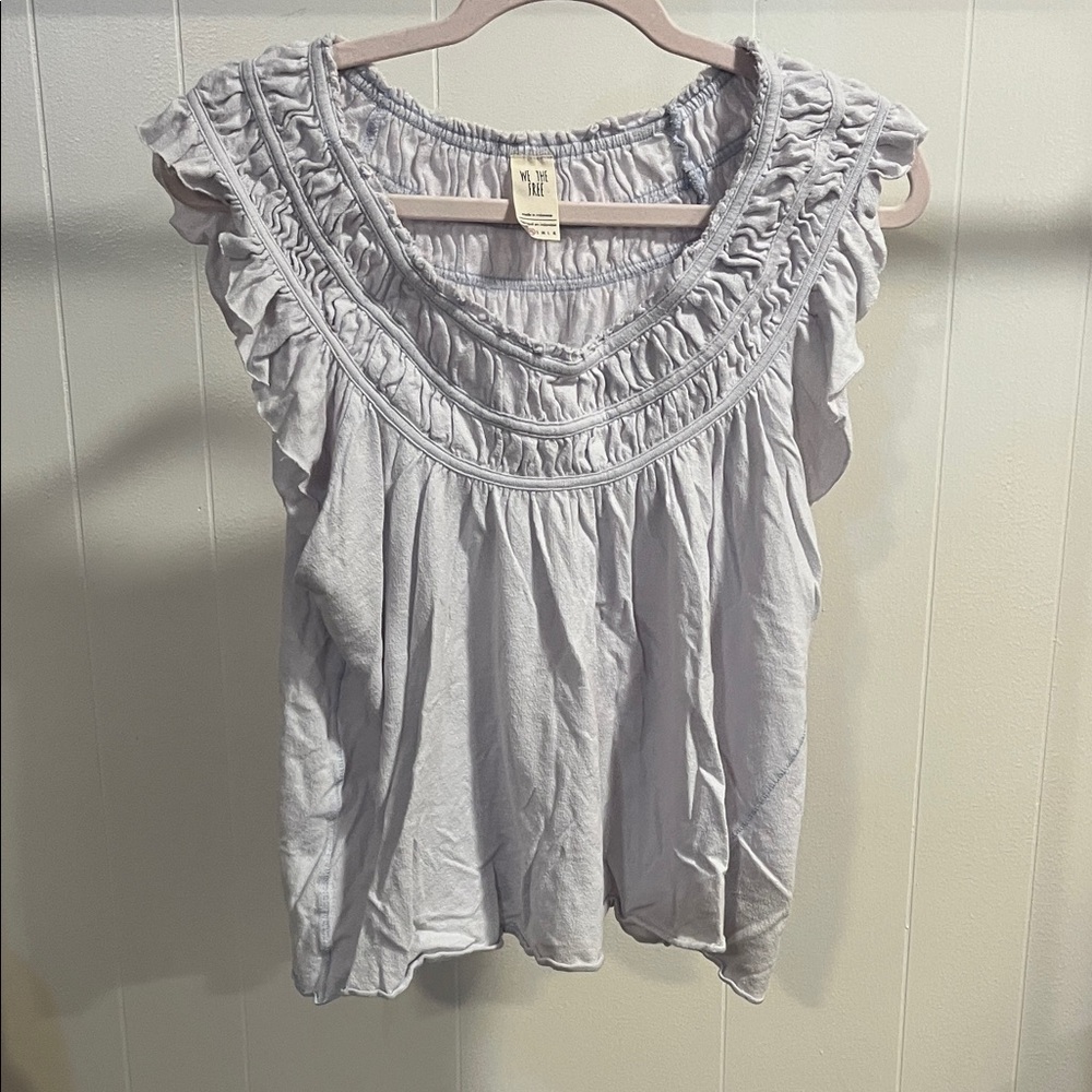 We The Free Light Blue Ruffled Blouse